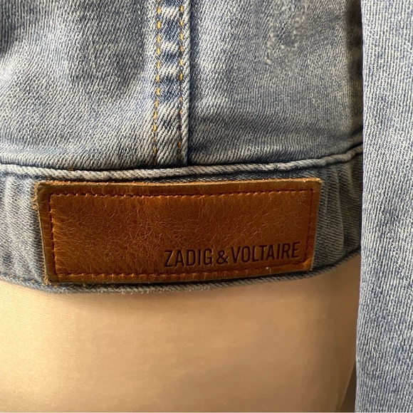 ZADIG & VOLTAIRE ​Kioky Cropped Skull Embellished Denim Jacket Size Small Zip - Picture 6 of 15